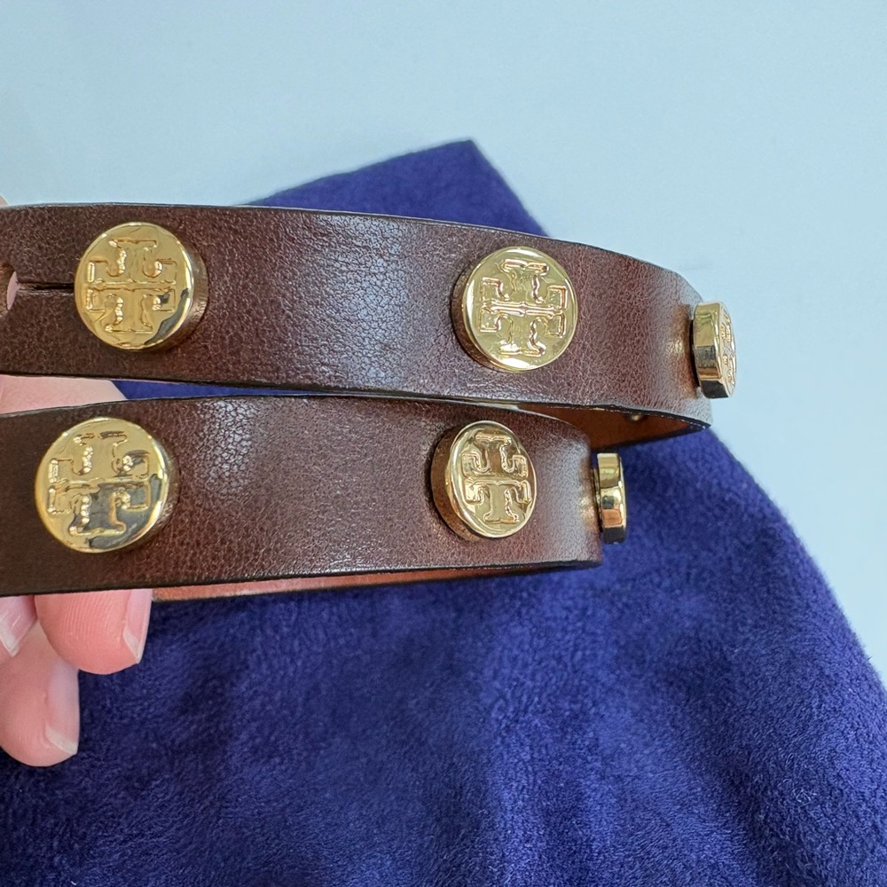 Tory Burch Bracelet Double Wrap Logo TB Leather Studded